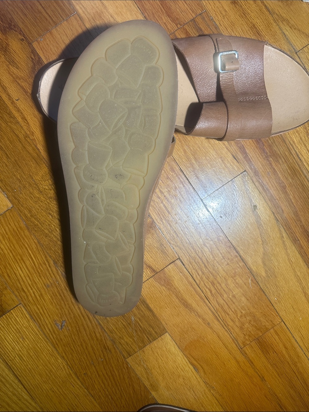 Kork-Ease Women's Tan Brown Leather Buckle Slide Sandals - Picture 2 of 3